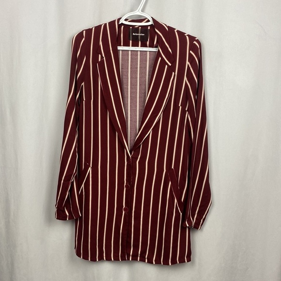 Reformation Graphite Blazer Dress in Kismet Maroon Striped - Size 2 - Picture 3 of 11